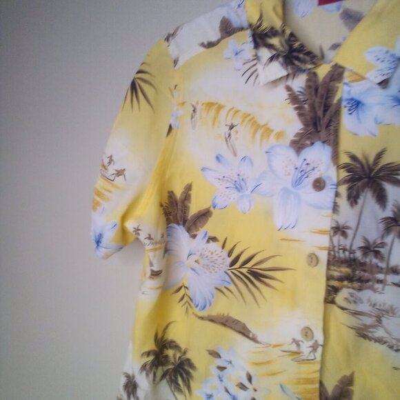 Gloria Vanderbilt Shirt Blouse S Button Short Sleeve Tropical Beach Yellow Brown - Picture 5 of 15